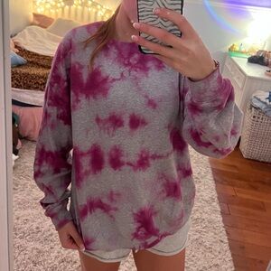 pink tie dye fleece crew neck